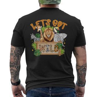 Let's Get Wild Zoo Animals Wildlife Birthday Party Safari Men's T-shirt Back Print - Monsterry