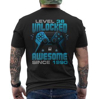 Level 36 Unlocked Awesome Since 1990 36th Birthday Gaming Men's Back Print T-Shirt - Monsterry