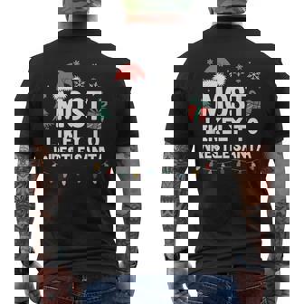 Most Likely To Wrestle Santa Christmas Xmas Wrestling Men's Back Print T-Shirt | Mazezy