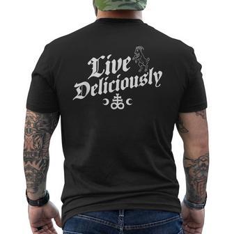 Live Deliciously ヴィンテージ アンティーク調 魔術 オカルト メンズTシャツ バックプリント - Kawaiitshirt