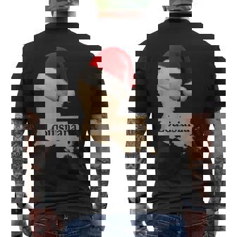 Louisiana Map Santa Hat Christmas Cajun Holiday Bayou Men's Back Print T-Shirt | Mazezy