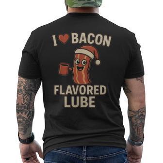 I Love Bacon Flavored Lube Christmas Elephant Gag Men's Back Print T-Shirt | Mazezy