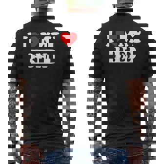I Love My Bed Red Heart Men's T-shirt Back Print - Monsterry
