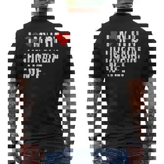 I Love My Hot Hungarian Wife Distressed Heart Hungary Men's Back Print T-Shirt | Mazezy