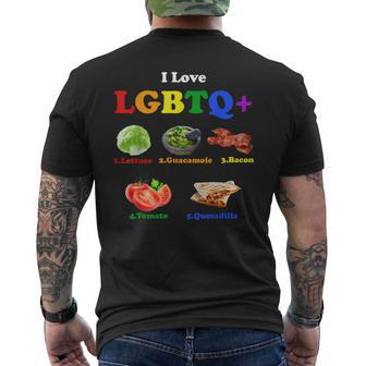 I Love LGBTQ Lettuce Guacamole Bacon Tomatoes Quesadilla Men's Back Print T-Shirt | Mazezy