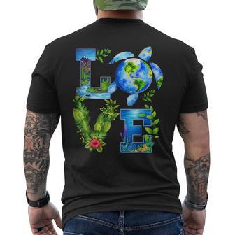 Love World Earth Day Planet Anniversary Earth Turtle Lovers Men's T-shirt Back Print - Monsterry
