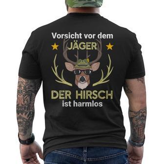 Lustige Jäger Outfits Hirsch Jäger Jagd Wald Chwarz U-Ausschnitt Kurzarm Klassische Passform Polyester 100 Klassisch Mit Tierdruck Cartoon Für Jäger Hundehalter Jungen Erwachsener T-Shirt mit Rückendruck - Geschenkecke