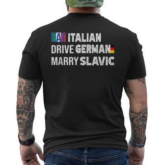 Mangiare Italiano Drive Tedescoposarelavo Divertente Citazione Auto Umorismo T-shirt da uomo con stampa posteriore - Novitaregali