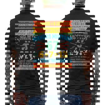 Mangos Mustard 67 Tee Alphabet Code M Meme For Gen Z Men's Back Print T-Shirt | Mazezy