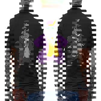 Mardi Gras Hippo Purple Green Gold Suit Men's Back Print T-Shirt | Mazezy