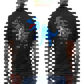 Menorasaurus Hanukkah T Rex Dinosaur Dino Chanukah Boys Kids Men's Back Print T-Shirt | Mazezy