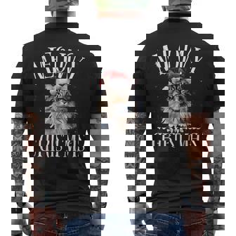 Meowy Christmas Maine Coon Cat Merry Xmas Holiday Men's Back Print T-Shirt | Mazezy