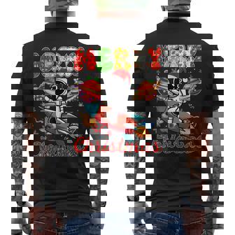 Merry Christmas Astronaut Riding Rocket Santa Tree Lights Men's Back Print T-Shirt | Mazezy