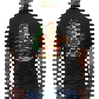 Merry Christmas Lights Santa Claus Playing Baseball Catcher Men's Back Print T-Shirt | Mazezy