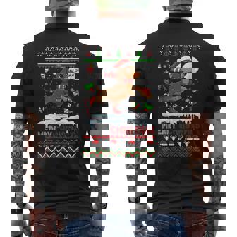 Merry Christmas Sweater Santa Dachshund Ice Skating Men's Back Print T-Shirt | Mazezy