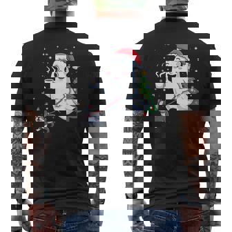 Merry Ghost Walking Boston Terrier Dog Christmas Men's Back Print T-Shirt | Mazezy