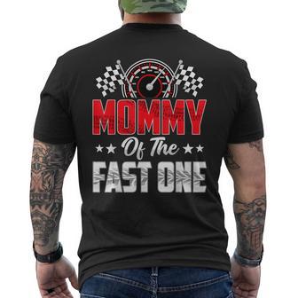Mommy Of The Fast One Birthday 1St Race Car Family Men's T-shirt Back Print - Thegiftio UK