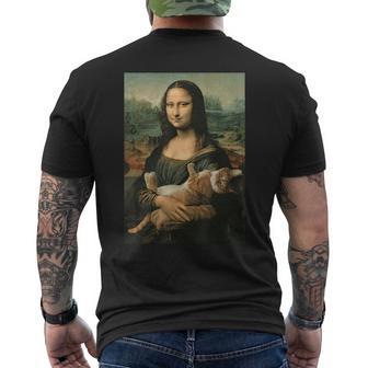 Mona Lisa Mit Orangefarbener Katze Lustige Kunstmalerei T-Shirt mit Rückendruck - Geschenkecke