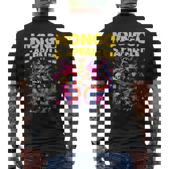 Mongo Is Appalled Cat Riding Dinosaur Meme Men's T-shirt Back Print - Monsterry