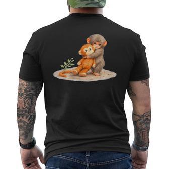 Monkey Punch Baby Monkey Holding Plush Toy Men's T-shirt Back Print - Thegiftio UK