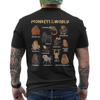 Monkeys Of The World Educational Animal Ape Collection Types Men's T-shirt Back Print | Seseable UK