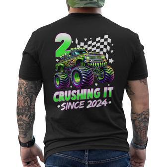 Monster Truck 2 Year Old Boys 2Nd Birthday Party Born 2024 Men's T-shirt Back Print - Thegiftio UK