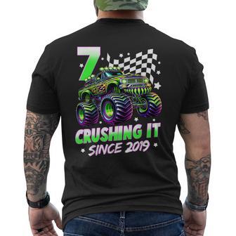 Monster Truck 7 Year Old Boys 7Th Birthday Party Born 2019 Men's T-shirt Back Print - Thegiftio UK