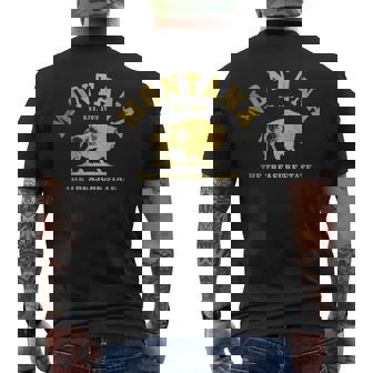 Montana Est 1889 The Treasure State PNW Bison Vintage Pride Men's Back Print T-Shirt | Mazezy