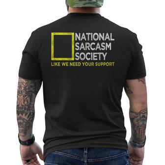 National Sarcasm Society Satirical Vintage Sarcasm Men's T-shirt Back Print - Thegiftio UK