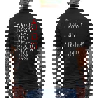 Nice Naughty Talked To My Tractor Christmas List Shirt Xmas Tank Top Men's Back Print T-Shirt | Mazezy