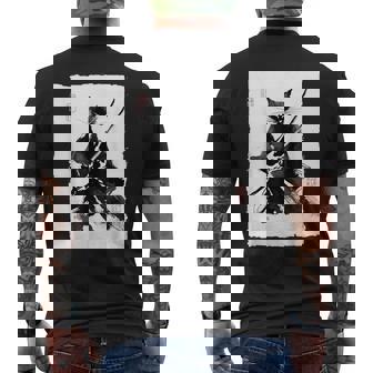 Ninja Cat Samurai Japanese Sumi-E Ink Painting Vintage Men's T-shirt Back Print - Thegiftio