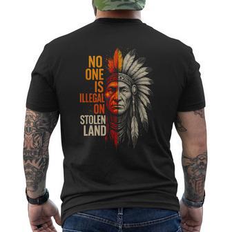 No One Is Illegal On Stolen Land Native Americans Vintage Men's T-shirt Back Print - Thegiftio UK