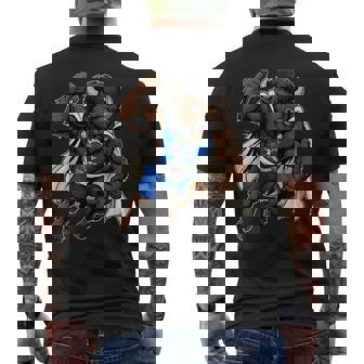 North Dakota Super Hero Bison With Flag Cape Men's Back Print T-Shirt | Mazezy