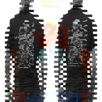 Octopus On Bicycle Cycling Squid Road Bike Cyclist Men's Back Print T-Shirt | Mazezy