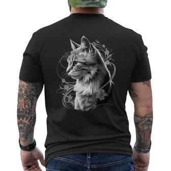 Oeuvre D'art Chat Et Fleur Portrait Artistique Chat Amoureux Des Chats T-shirt imprimé au dos - Cadeauxyz
