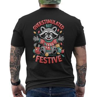Overstimulated But Festive Raccoon Holiday Lights Men's T-shirt Back Print - Thegiftio UK