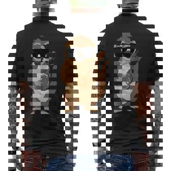 Pangolin Wearing Sunglasses Playing Sitar Sitarist Men's Back Print T-Shirt | Mazezy