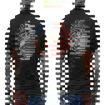 Patriotic Bass Fishing American Flag Vintage USA Fisherman Men's Back Print T-Shirt | Mazezy