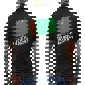 Patriotic Retro Turkmen Flag Turkmenistan Men's Back Print T-Shirt | Mazezy