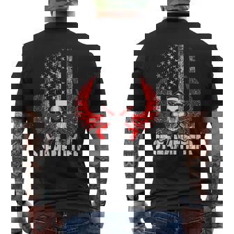 Patriotic Steamfitter USA American Flag Plumber Pipe Wrench Men's Back Print T-Shirt | Mazezy