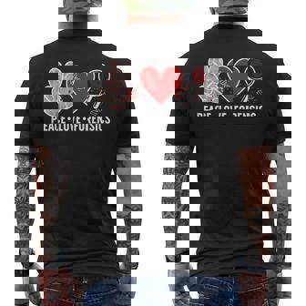 Peace Love Forensic Investigation Crime Scene Investigator Men's Back Print T-Shirt | Mazezy