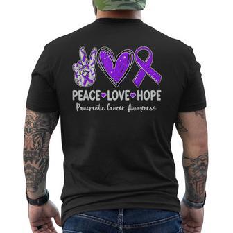 Peace Love Hope Pancreatic Cancer Awareness Ribbon Purple Men's T-shirt Back Print - Thegiftio UK