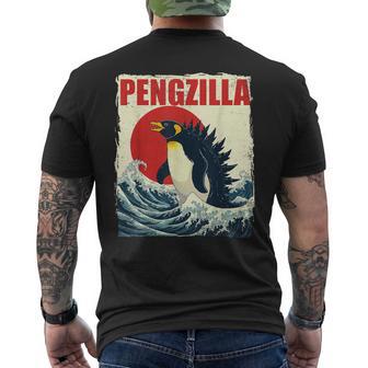 Pengzilla Penguin Lover Bird Watcher Men's T-shirt Back Print - Monsterry