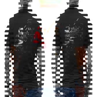 Piano Santa Christmas Graphic Player Pianist Men's Back Print T-Shirt | Mazezy