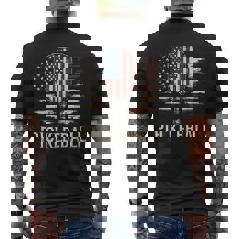 Pickleball Player Us Flag Retro Paddleball Men's T-shirt Back Print - Monsterry