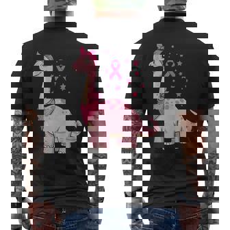 Pink Ribbon Cartoon Brontosaurus For Breast Cancer Awareness Tank Top Men's Back Print T-Shirt | Mazezy