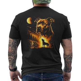 Pitbull Howling To The Moon Vintage Forest 90S Style Men's T-shirt Back Print - Thegiftio