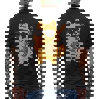 Pomeranian Wearing Sunglasses Playing Sitar Dog Tank Top Men's Back Print T-Shirt | Mazezy