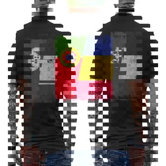 Portugal Romania Half Flag Portuguese Romanian Heritage Men's Back Print T-Shirt | Mazezy