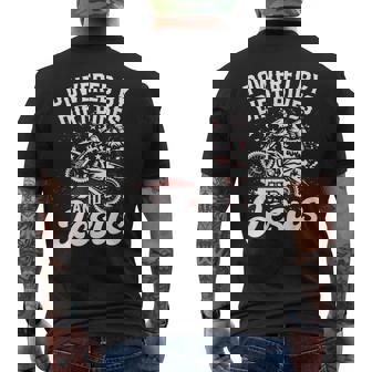 Powered By Dirt Bikes And Jesus Dirt Bike Rider Biker Men's T-shirt Back Print | Mazezy
